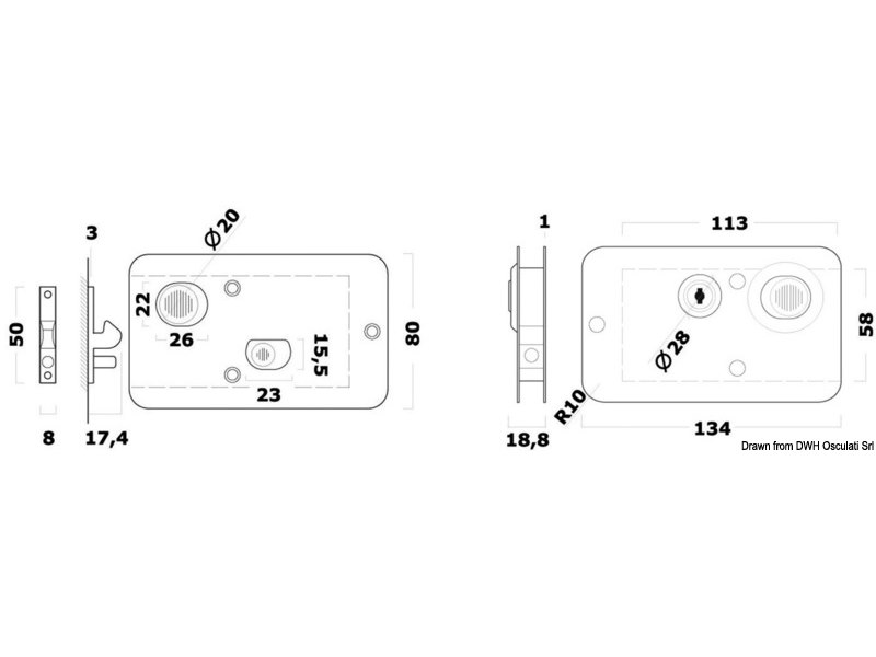 Serratura ottone cromato 134x80 mm 
