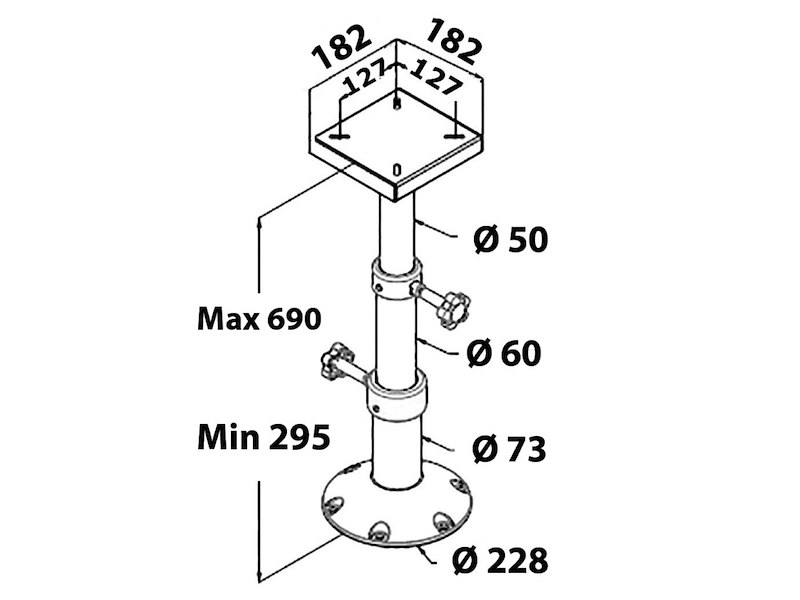 Gamba tavolo tritelescopica in alluminio 