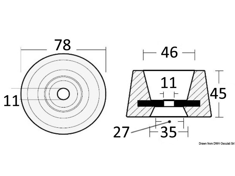 Anodo circolare da applicare con un solo bullone