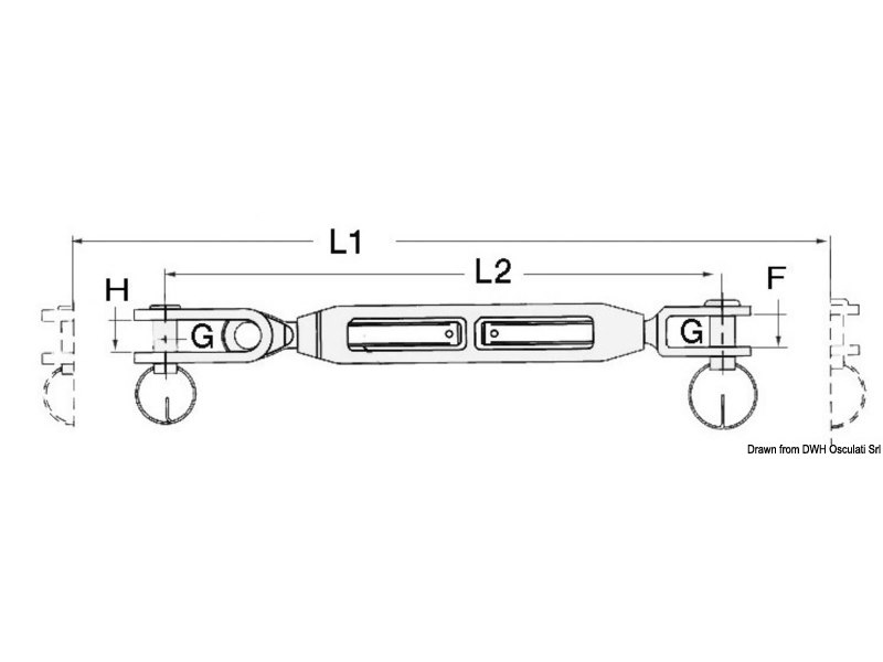 Tenditore per sartiame con cannula aperta in acciaio inox