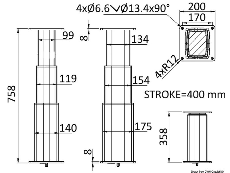 Gamba tavolo elettrica Square-Alu