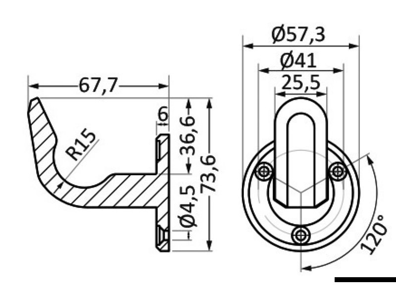 Gancio inox ad alta resistenza 73,6x67,7x57,3 mm 